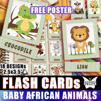 Preview of Baby African Animals Flash Cards Montessori Materials Preschool Matching