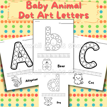 Preview of Baby Animal Alphabet Dot Art, Tracing Letters, Handwriting Practice, Zoo, Farm