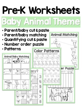 Preview of Animal Babies Worksheets - Animal Baby/Parent Matching