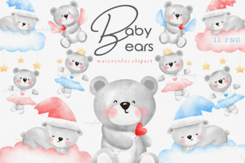 Preview of Baby Bear Nursery and Baby shower Watercolor Clipart
