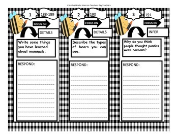 Baby Bears - 2nd Grade - Reader Response Questions Trifolds+Activities