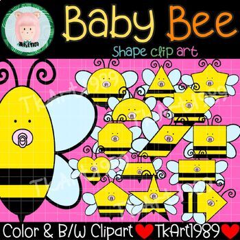 Preview of Baby Bee shapes geometry Beehives doodle clip art