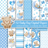 Baby Boy Digital Papers / Baby Patterns / New Baby / Cute 