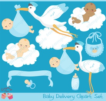 Baby Boy Stork Delivery Clipart Set by 1Everything Nice | TPT