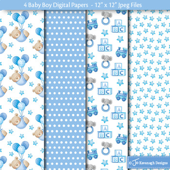 Baby Boy Digital Papers, baby shower scrapbook designs