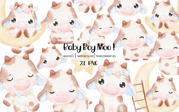Preview of Baby Cow Watercolor Clipart