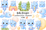 Baby Dragon Dinosaurs Watercolor Clipart
