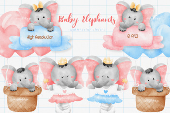 Preview of Baby Elephant Nursery Watercolor Clipart