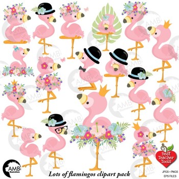 Preview of Baby Flamingo clipart, Pink Flamingos, DYI Clipart Kit, AMB-2473