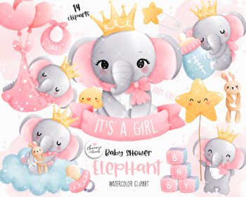 Girl Clipart, baby Girl clipart, shower Elephant