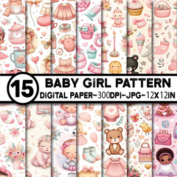 Preview of Baby Girl Pattern Digital Paper
