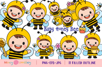Preview of Baby Honey Bee Filled Clipart, Kids Bee