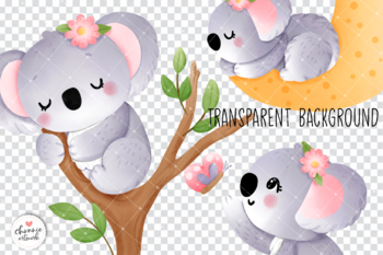 Baby Koala Clipart, Watercolor little animals clipart, Baby Shower Clipart