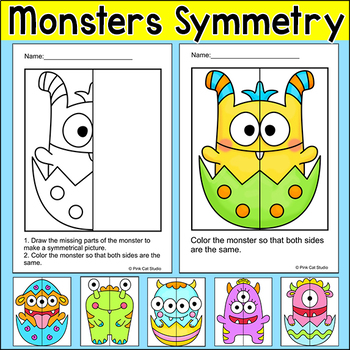 Preview of Baby Monsters Lines of Symmetry Drawing Activity -  Fun Math Art Center