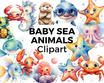 cute baby sea animals clipart