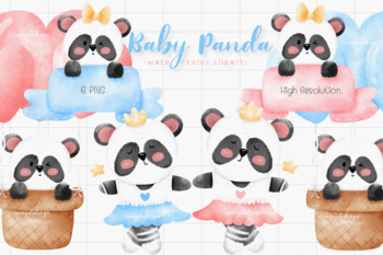 Preview of Baby Panda Nursery Watercolor Clipart