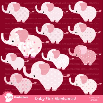 Preview of Baby Pink Elephants clipart pack. Elephant clipart, AMB-888