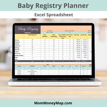 Preview of Baby Registry Planner Excel Spreadsheet