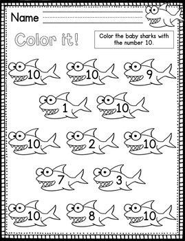 Baby Shark Number ID 0-10 Coloring Worksheets by First ...
