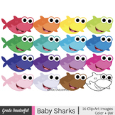 Baby Sharks Clip Art in Rainbow Colours
