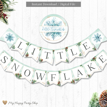 Preview of Baby Shower Banner, Little Snowflake Banner, Winter Shower, PRINTABLE