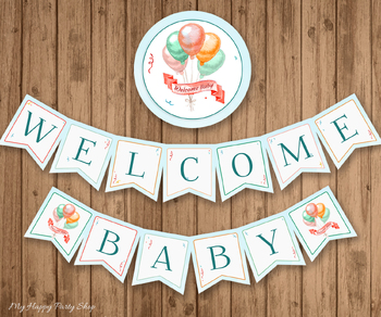 Preview of Baby Shower Banner, Welcome Baby Banner, Balloons, PRINTABLE