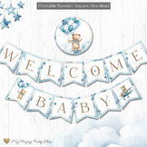 Baby Shower Banner, Welcome Baby Banner, Blue Teddy Bear, 