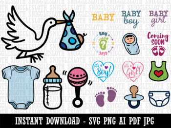Preview of Baby Shower Boy Girl Bottle Clipart Digital Download AI PDF SVG PNG JPG Files