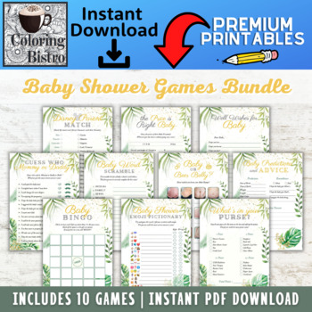 Preview of Baby Shower Games Set Package - Baby Shower Games Package PDF - Nature - Leaves