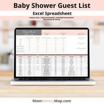 Preview of Baby Shower Guest List Excel Spreadsheet