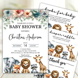 Baby Shower Invitation Bundle set, Woodland Animal, Wild, 