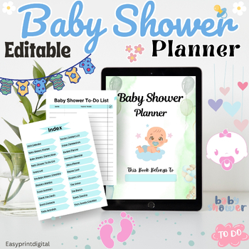 Preview of Baby Shower Planner Editable | Baby shower Planner Organizer Book with Schedule