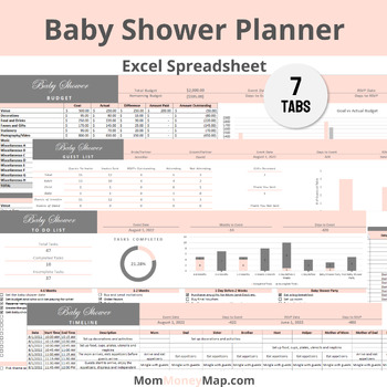 Preview of Baby Shower Planner Excel Spreadsheet