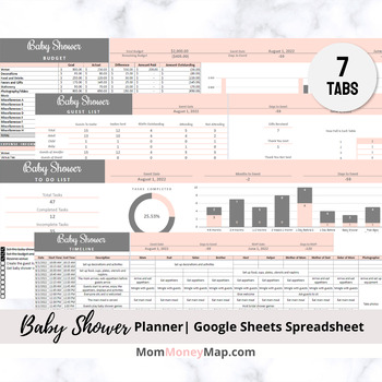 Preview of Baby Shower Planner Google Spreadsheet
