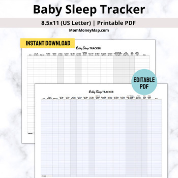 Baby Sleep Tracker Printable PDF by Mom Money Map | TPT