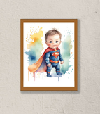 Baby Superhero Watercolor Poster Featuring SuperBaby - Wall art
