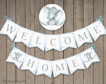 Preview of Baby Welcome Home Banner, Welcome Baby Banner, Blue Elephant, PRINTABLE