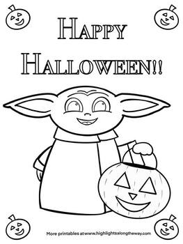Preview of Baby Yoda Halloween Trick or Treat Coloring page