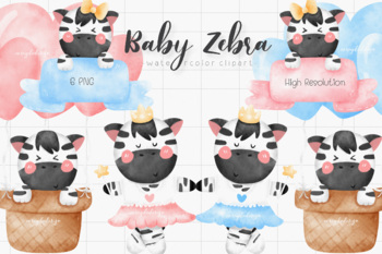 Preview of Baby Zebra Nursery Watercolor Clipart