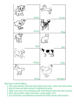 Baby and Adult Animal Matching Cards with Activities by Jessica Power