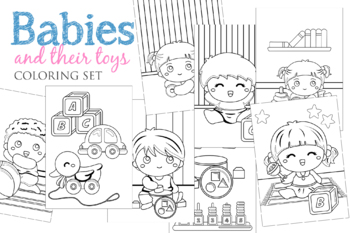 Preview of Baby and toys kids & adult coloring A4