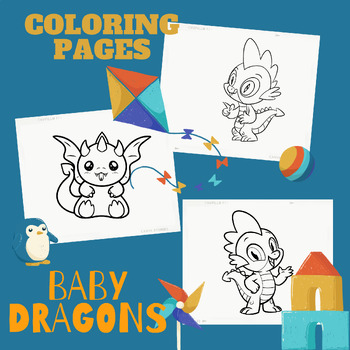 Preview of Baby dragons coloring pages for kids / toddlers / adults