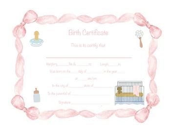 Preview of Babydoll Dramatic Play Pretend Birth Certificate