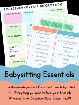 Preview of Babysitting Essentials: Checklist