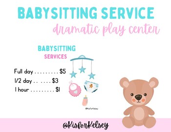 Preview of Babysitting Service Dramatic Play Stand/Center PrintablePreK Kindergarten 1st