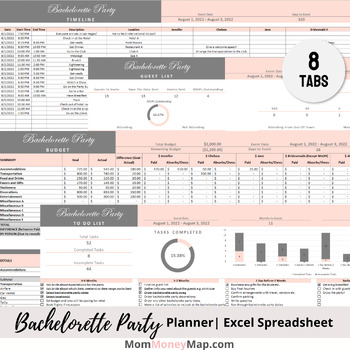 Preview of Bachelorette Party Planner Excel Spreadsheet