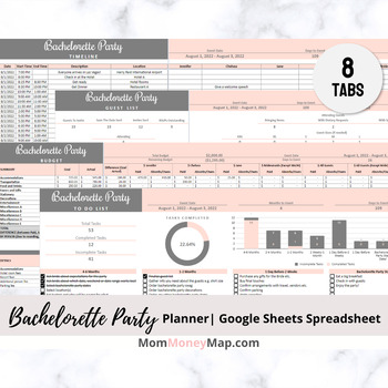 Preview of Bachelorette Party Planner Google Sheets Spreadsheet