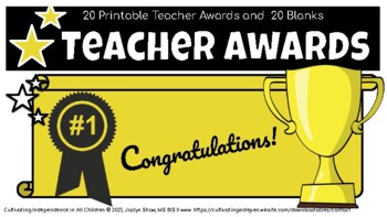 Preview of Back 2 School - 20 Printable Teacher Awards and Blanks