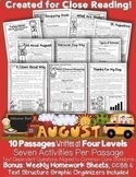 Back 2 School August Close Reading 10 LEVELED Passages Google Slides™& PDF