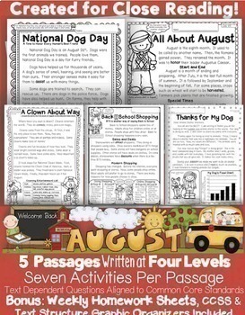 Preview of Back 2 School Digital Close Reading Passages August Themes Google Slides/pdfs